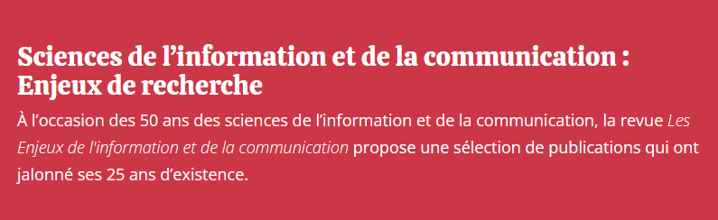 Liste de lecture : Sciences de l’information et de la communication : Enjeux de recherche
